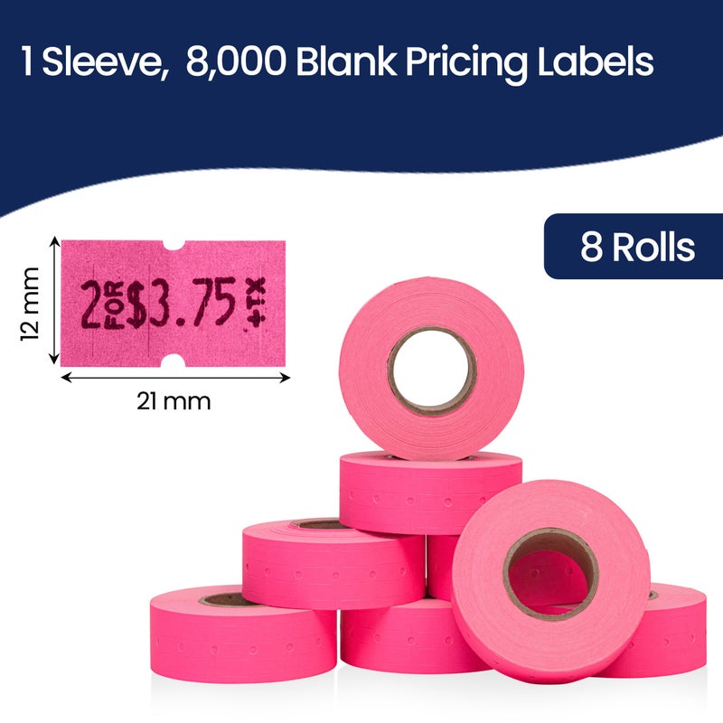 Perco 1 Line Fluorescent Pink Labels - 8 Rolls, 1 Sleeve, 8,000 Blank Price and Date Gun Labels for Perco Lite, X, Plus and Pro 1 Line Price and Date Guns - Made in USA - Image 3